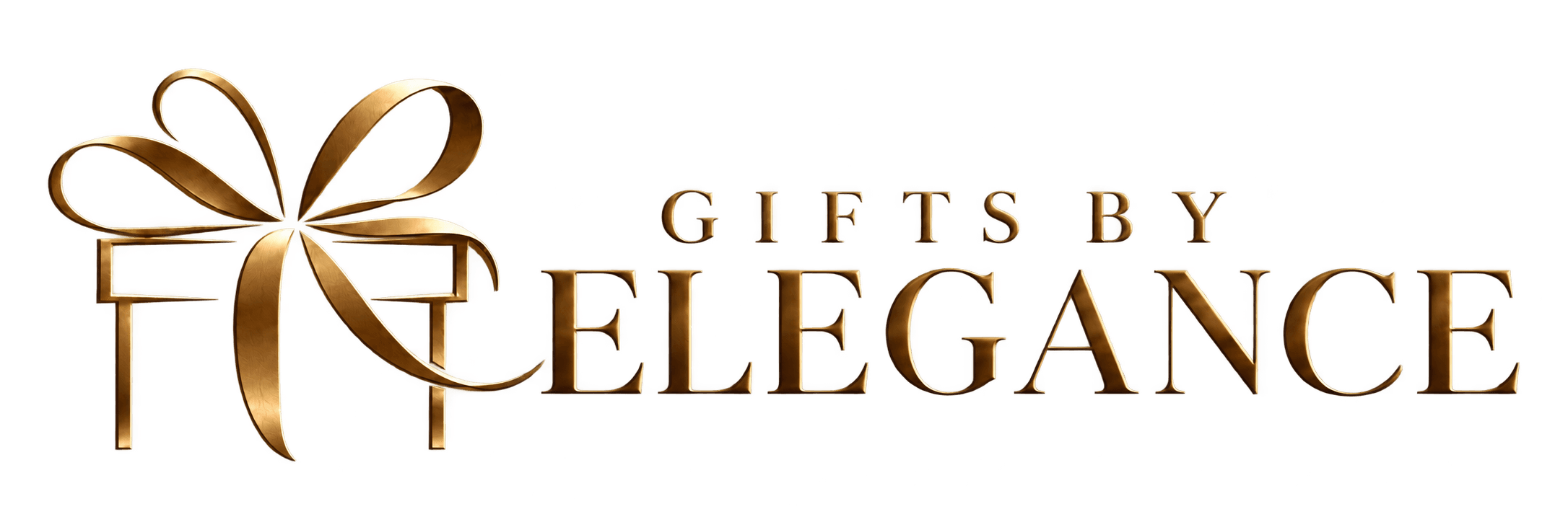 Gifts By Elegance, gouden logo met een cadeaustrik
